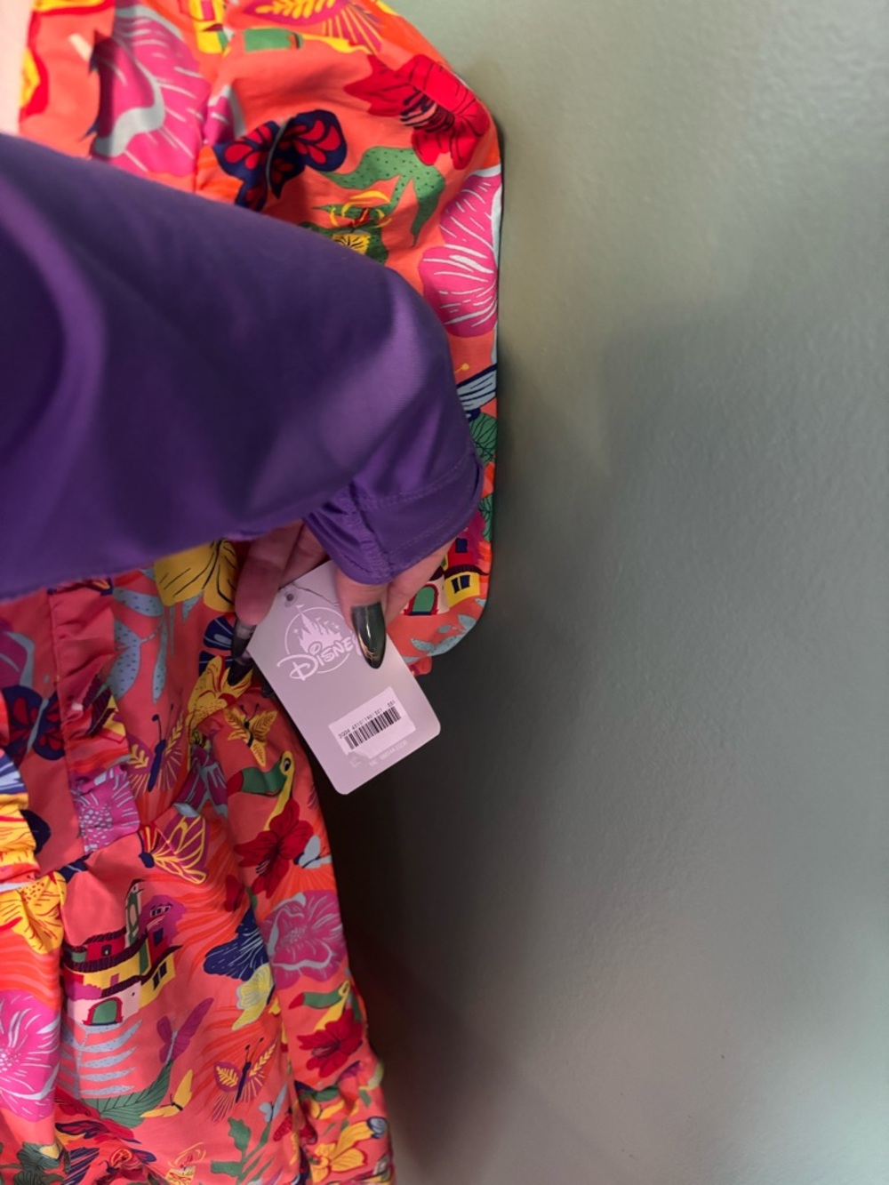 Disney Encanto Coral Tropical Floral Dress with Purple Sleeve Detail - Picture 4 of 7